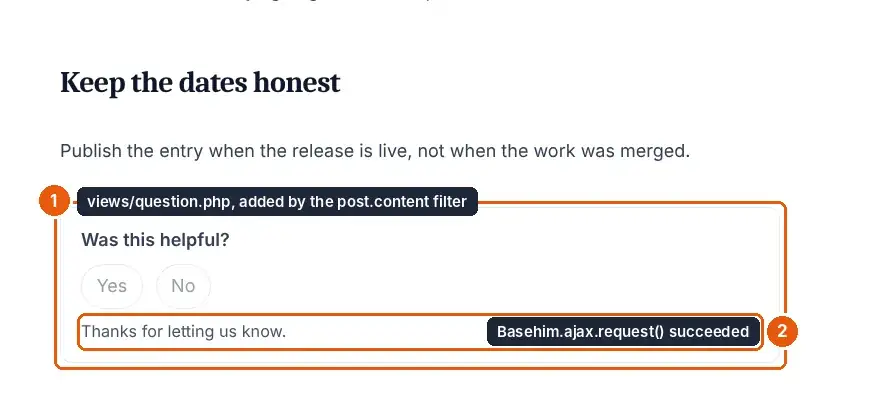 The Was this helpful box under a post after clicking Yes, showing Thanks for letting us know