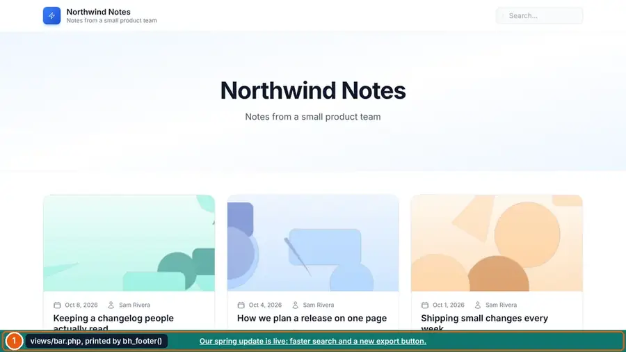 The public home page with a teal announcement bar along the bottom edge
